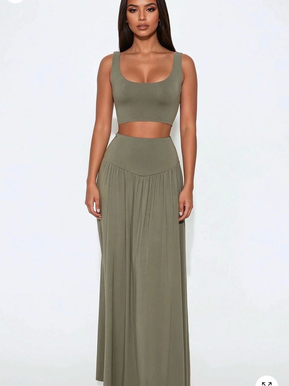 Fashion Nova Olive High-Waist Maxi Skirt